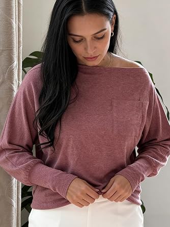 Dressmine Womens Off Cold Shoulder Tops Long Sleeve Asymmetrical Batwing Sweatshirts Blouse Casual Loose Tunics