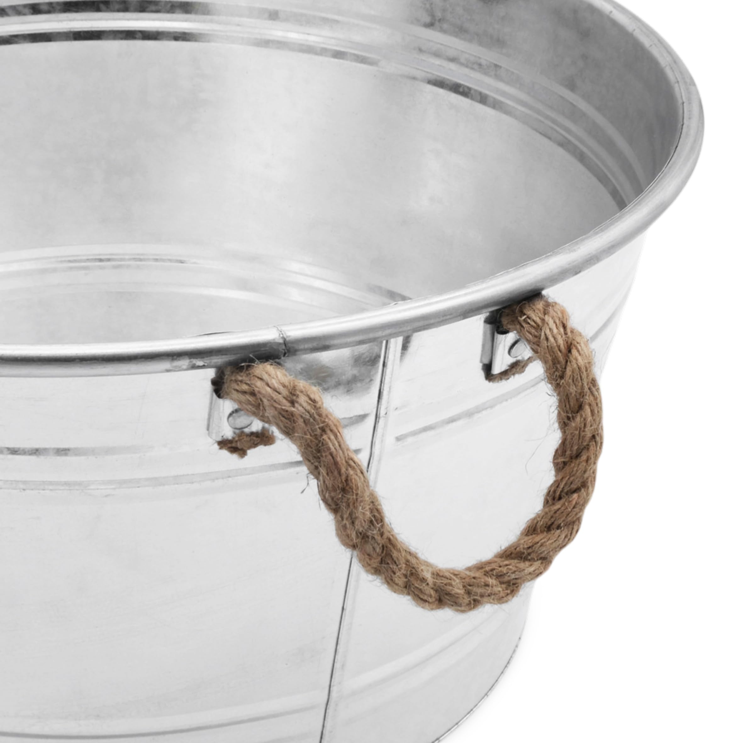 Spetebo Bandeja de zinc para estanque ornamental, 25 L, con asas de cuerda de yute, 45 x 22 cm, cuenco redondo plateado galvanizado para jardín, mini estanque de jardín, macetero, macetero, decoración