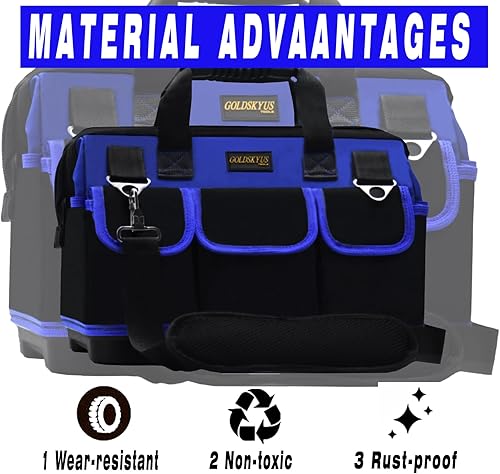 Miniatura 6 de Bolsa de herramientas de boca ancha de 22 pulgadas de ancho, bolsas de almacenamiento de herramientas resistentes al agua con correa ajustable para