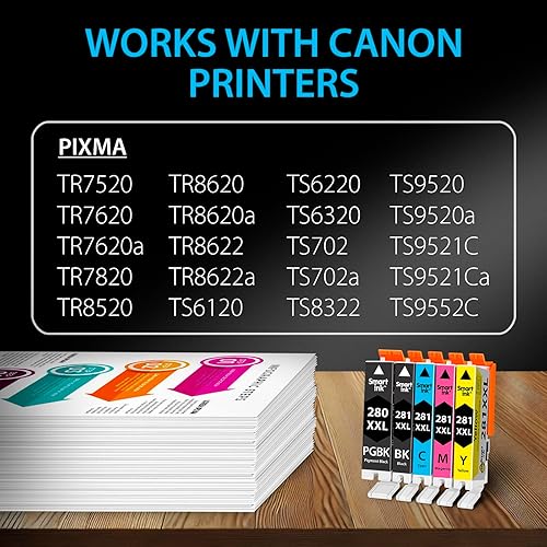 Miniatura 2 de Smart Ink Cartuchos de tinta compatibles de repuesto para Canon 281 280 PGI-280XXL CLI-281XXL (5 combo Pack) para usar con impresoras Canon Pixma
