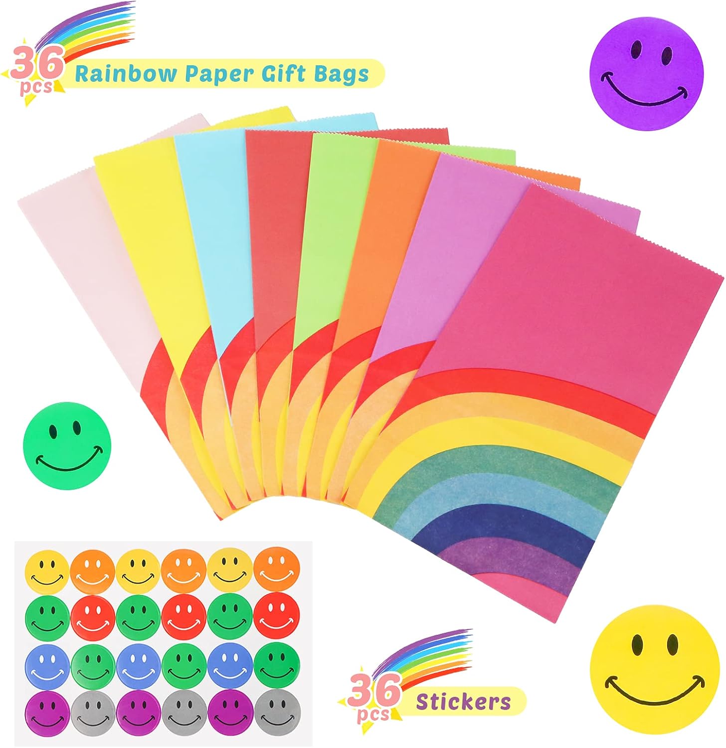 LovesTown 36 Pcs Rainbow Paper Gift Bags, 8 colour Rainbow Party Bag Rainbow Gift Bag Birthday Gifts and Party Favors Multi-use for Girls Boys Kids Party Supplies : Toys & Games