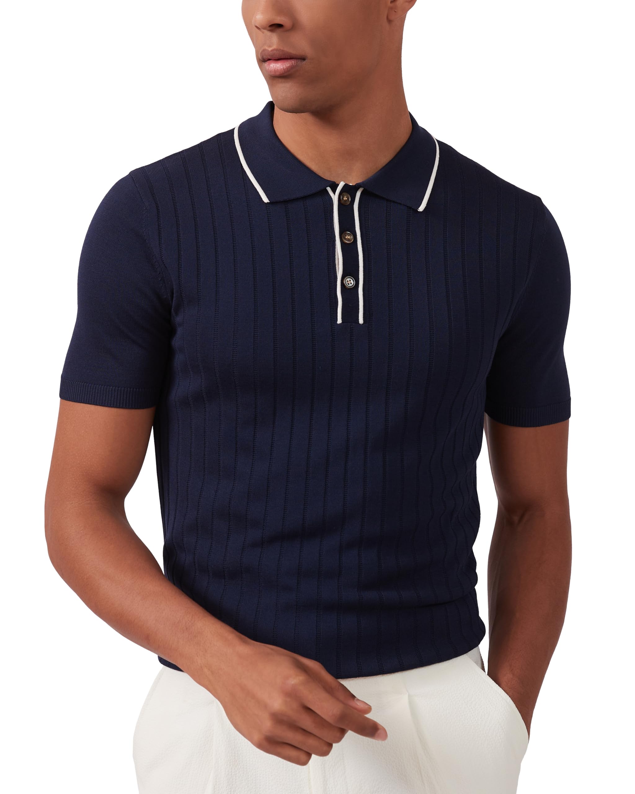 Kallspin Herren Vintage Gestricktes Poloshirt Kurzarm Solide
