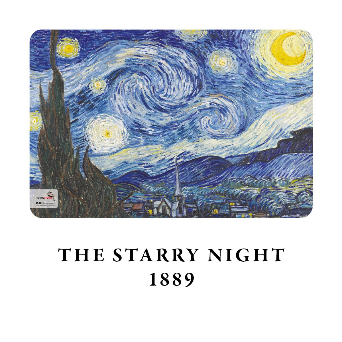 Retronote Night Series Van Gogh zeszyty A6, 4 sztuki, bez linii, 192 strony, 48 stron, metalowe szwy, elastyczna okładka, owalna krawędź, tekstura płótna, 60 g, kremowo-żółty
