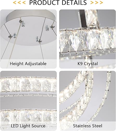 Miniatura 6 de dolria Candelabros de cristal modernos LED para sala de estar, regulable, comedor, montaje empotrado, lámpara colgante LED para dormitorio,