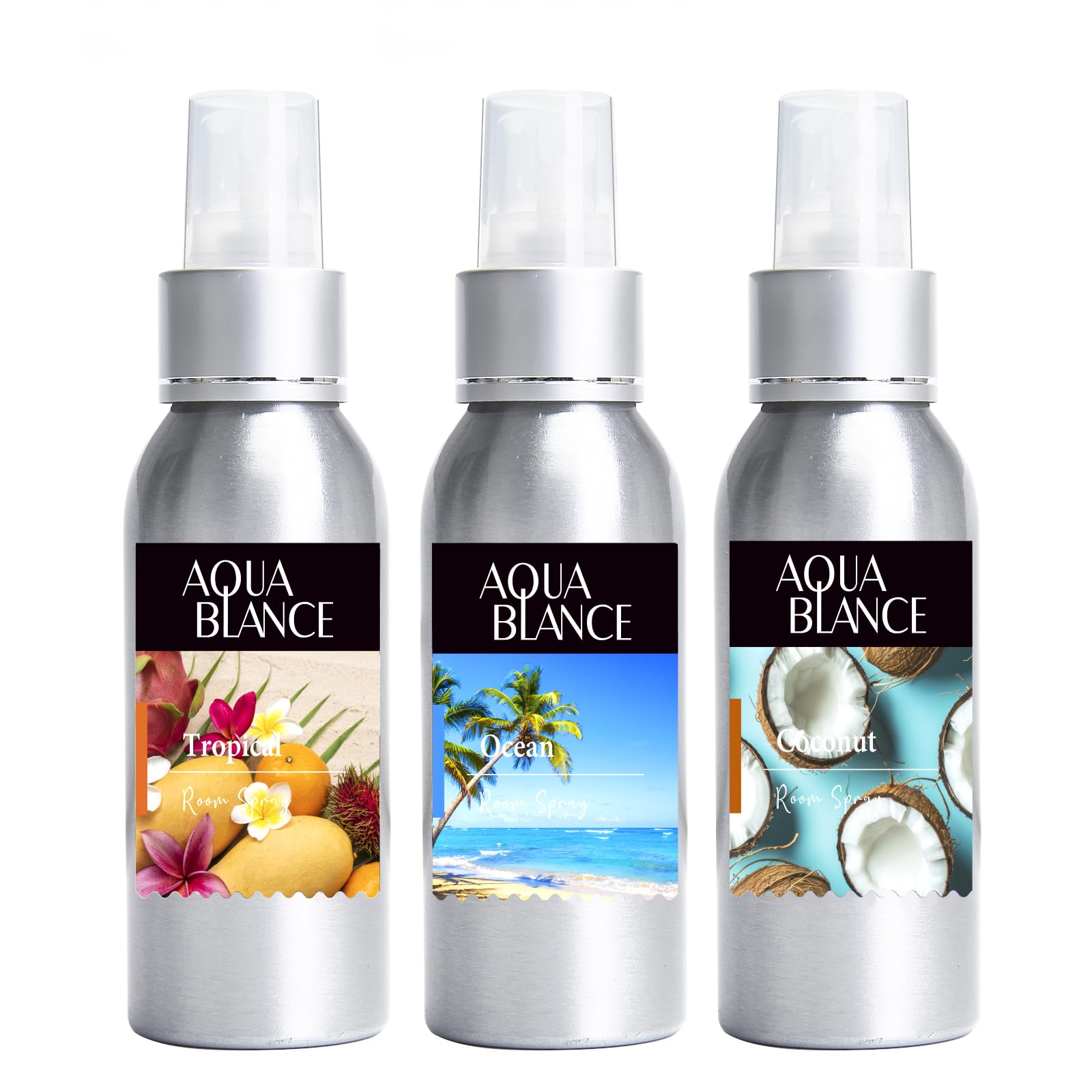 Fragrant Room Spray, Tropical, Ocean, Coconut, 3 x 3.4 fl oz, Air Fresheners Odor Eliminator for Home, Bathroom, Concentrated Room Spray