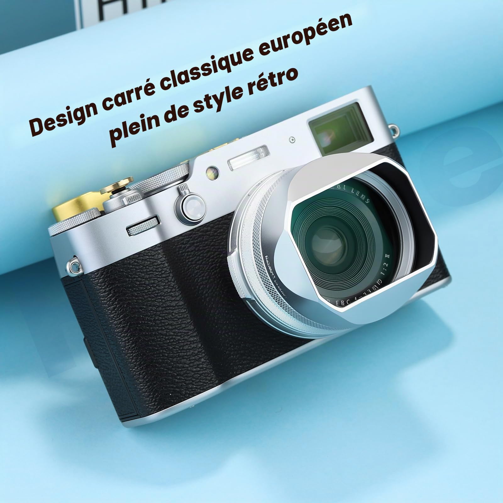 Haoge LH-X54W Pare-Soleil carré en métal avec Anneau Adaptateur 49 mm pour Appareil Photo Fujifilm x100vi Fuji X100V Argenté