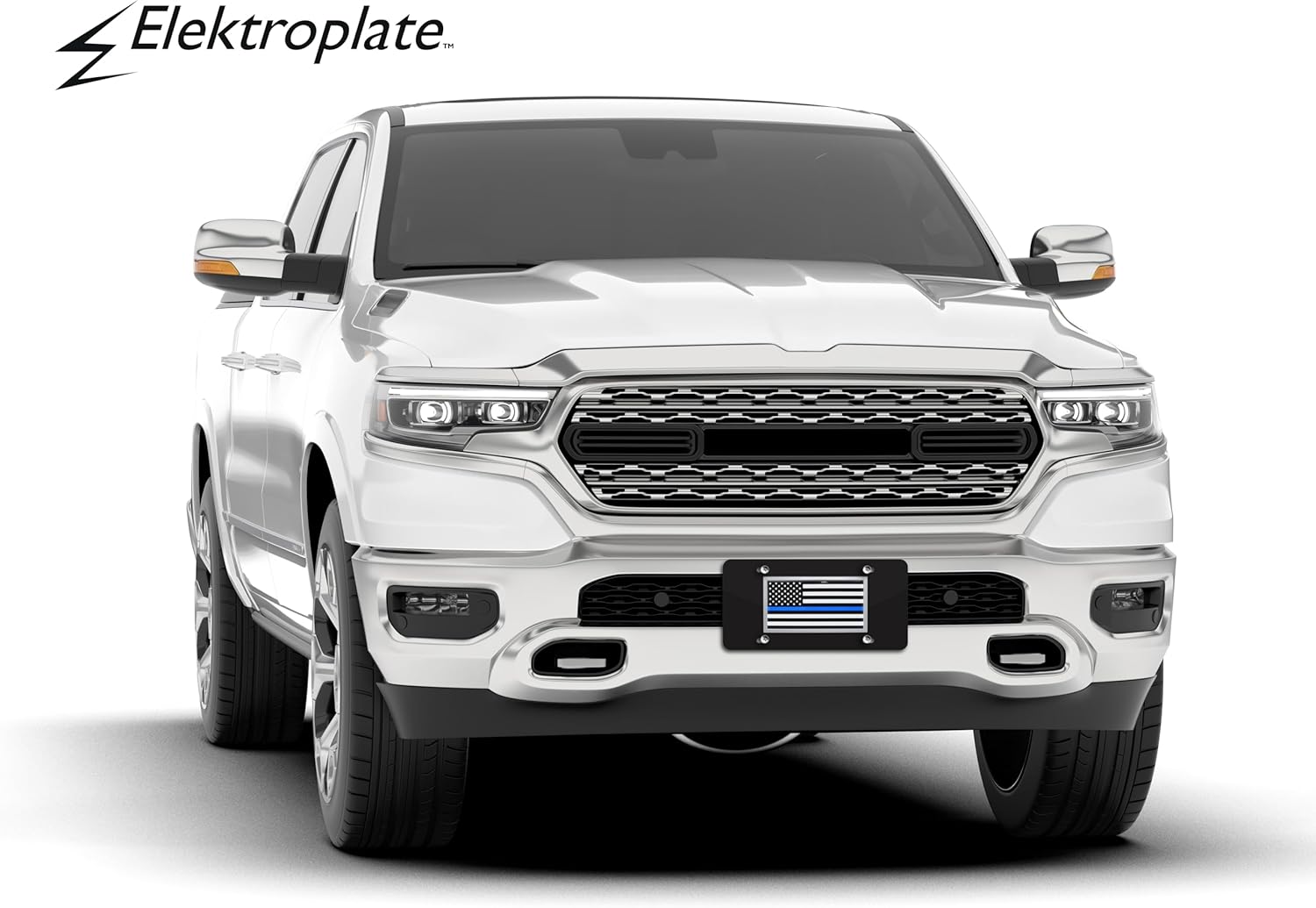 Elektroplate Police Thin Blue Line USA Flag All-Metal Black Decorative Front Plate with 3D Emblem | Weatherproof Automotive Accessory for Cars, SUVs, Trucks (12" x 6")