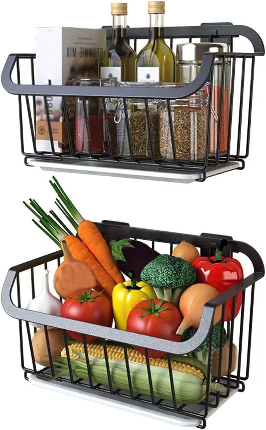Estante de almacenamiento de 2 niveles y cesta organizadora para encimera de cocina
