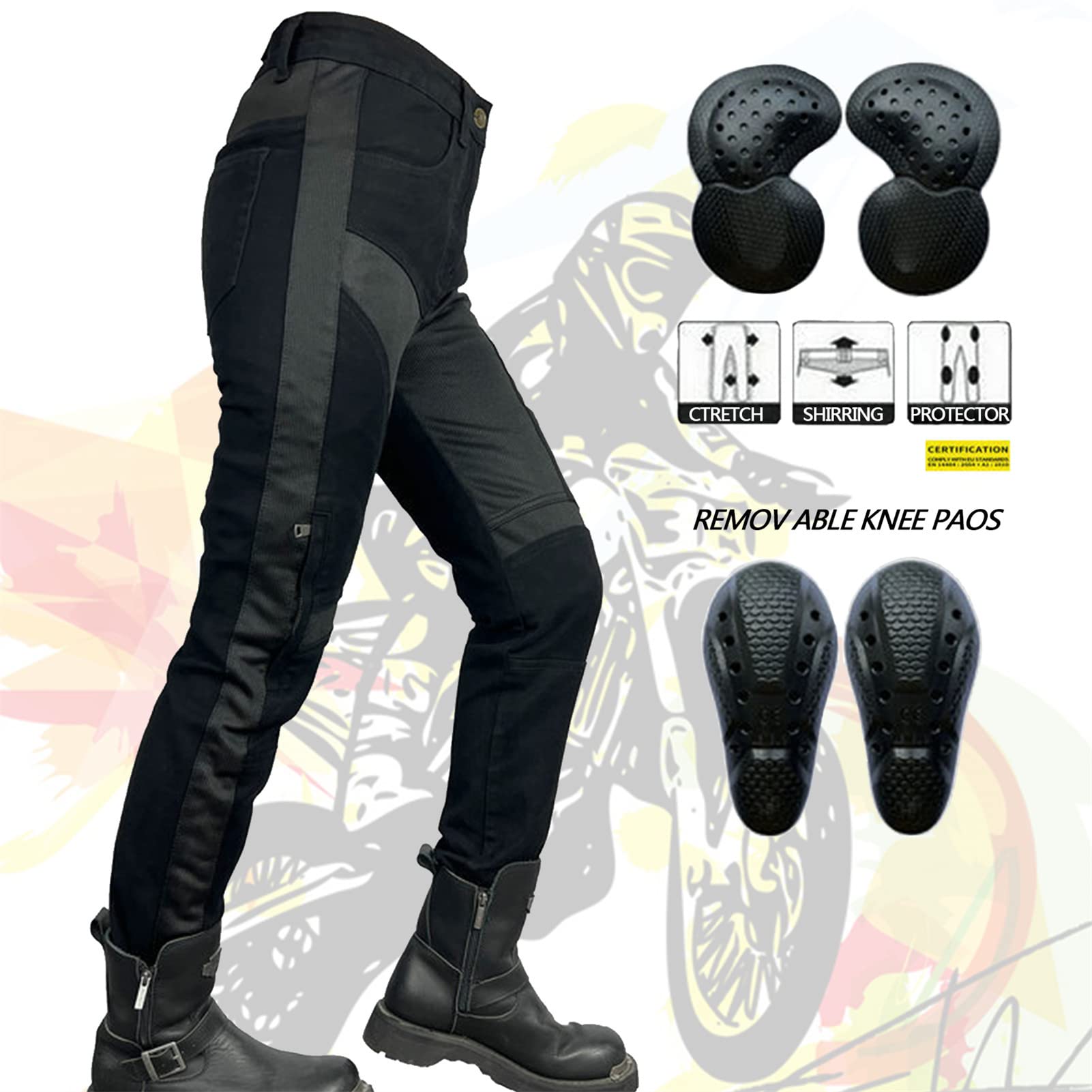 Pantalon moto Mujer con Equipo de Protección - Pantalón Cargo Vaquero para Verano, Elástico para Motocross y Moto con 4 Juegos de Almohadillas Protectoras (Upgrade-Armor,M)