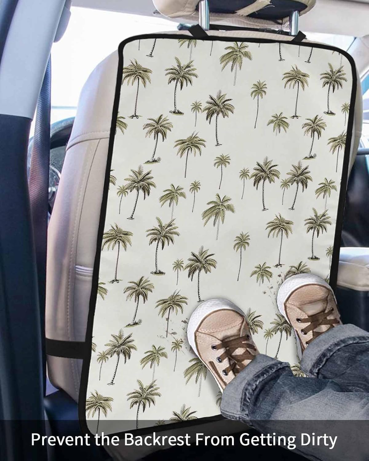 T&H XHome Car Seat Protector, 2 Pack Kick Mats Back Seat Protector Summer Tropical Green Palm Trees Waterproof Backseat Cover for Kids Universal Fit Automotive Interior Protectors