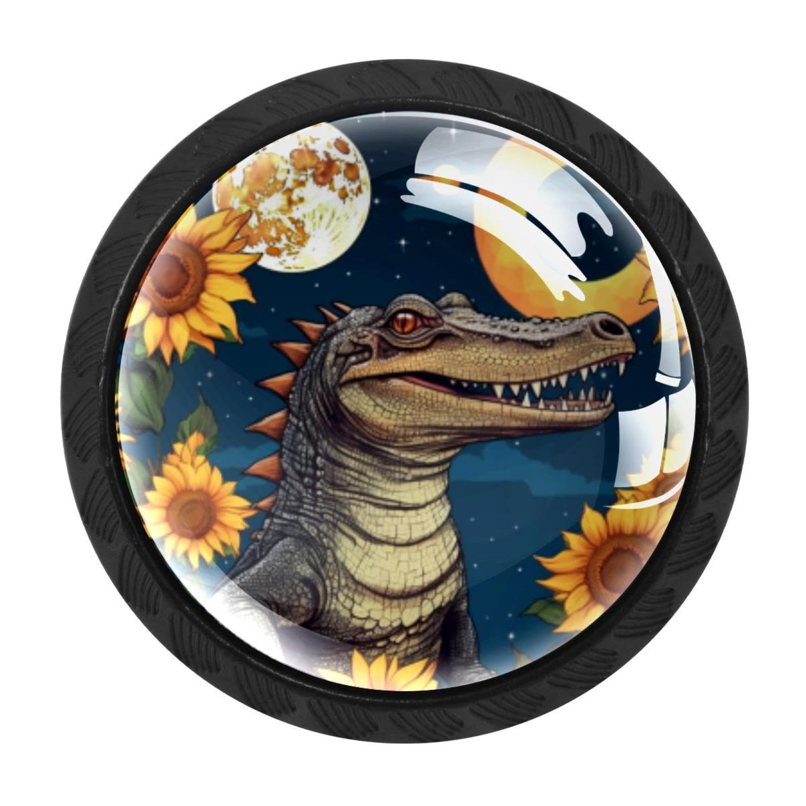 CHENZZZZ 4 Pieces Crocodile Starry Sunflower Kitchen Cabinet Knobs Drawer Knobs Dresser Knobs Black Knobs Drawer Pulls Dresser Drawer Handles Knobs for Dresser Drawers