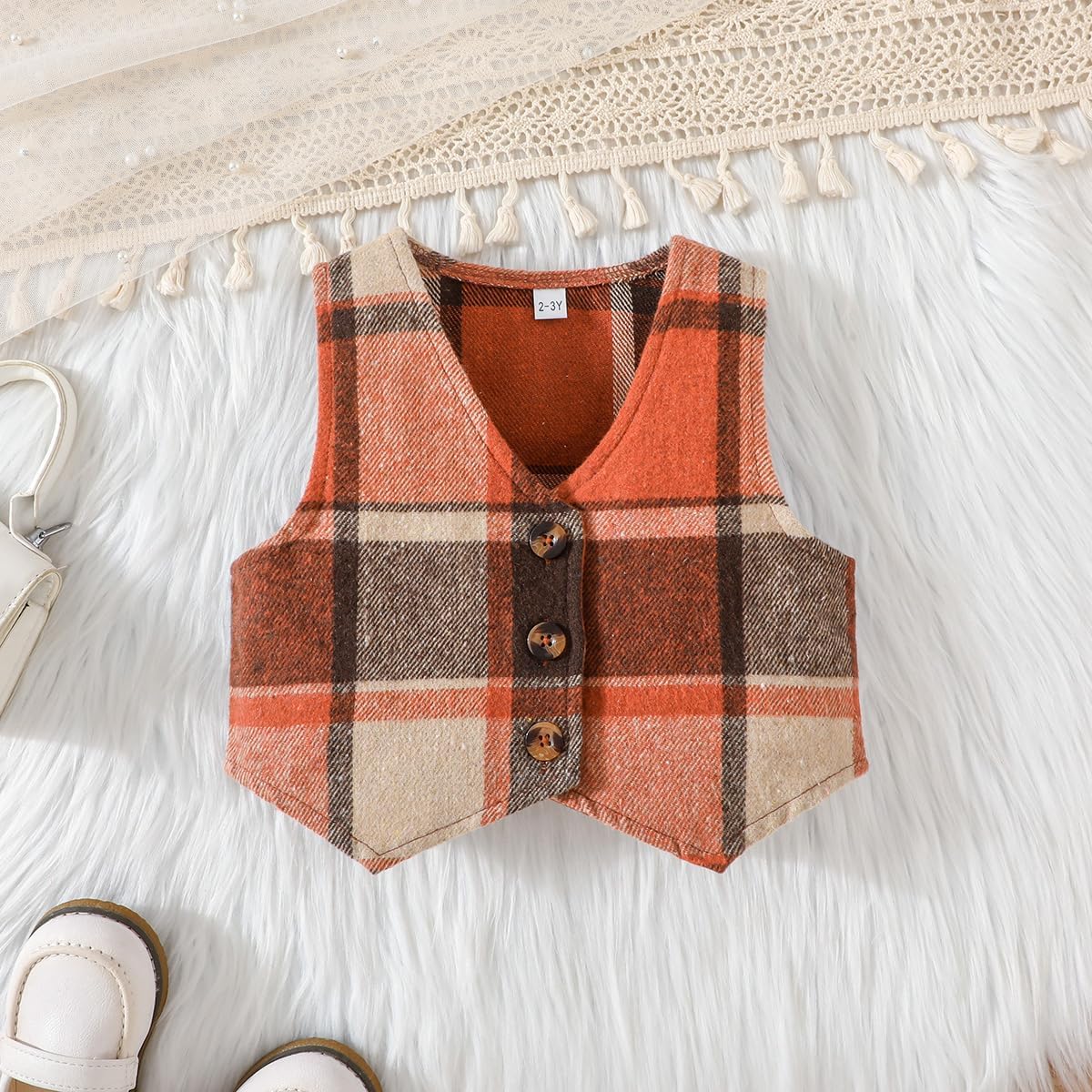 Toddler Girls Fall Outfits Knit Rib Shirt Tops Button Down Vest Plaid Skirt Set Winter Holiday Clothes 2-8Y