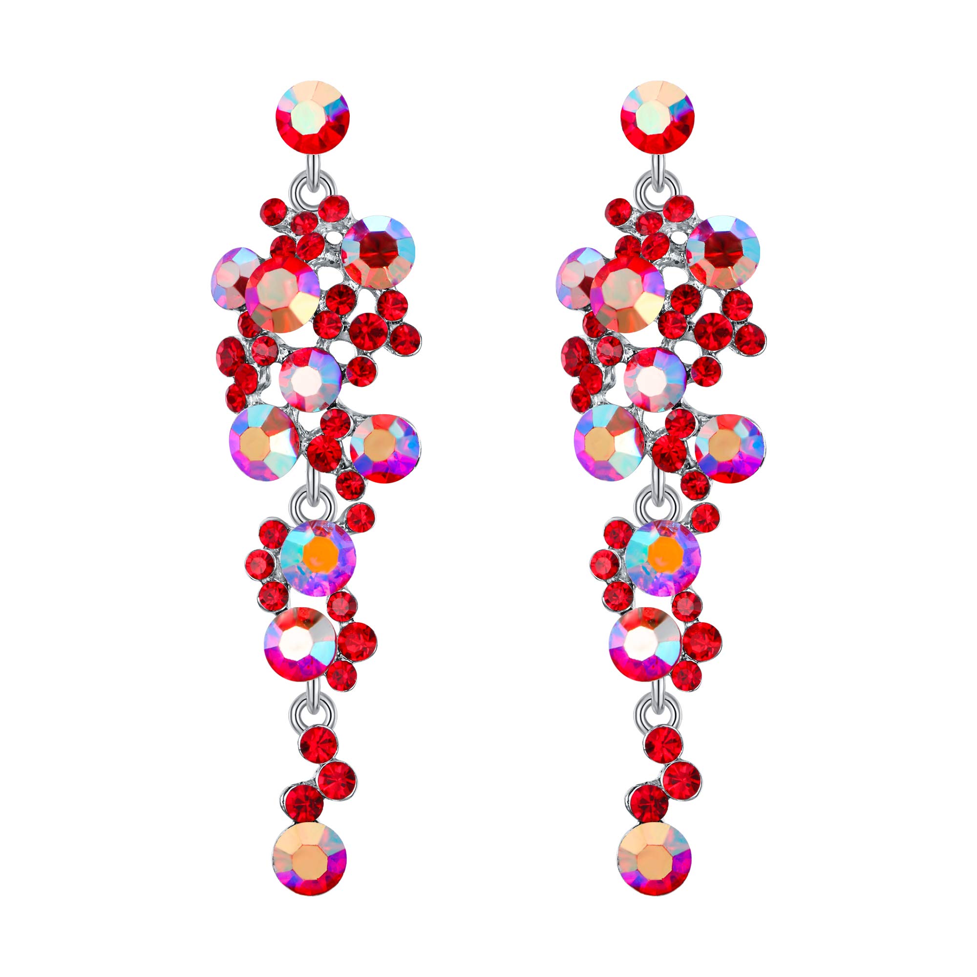 Flyonce Women's Crystal Wedding Bohemian Boho Floral Chandelier Long Dangle Earrings