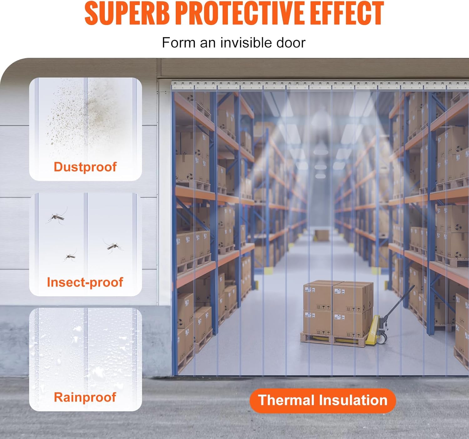 VEVOR PVC Strip Curtain, 96" Height x 96" Width, 0.08 Inch Thickness, 16PCS Clear PVC Strip Door Curtains with 50% Overlap, Freezer Curtain for Warehouses, Walk in Freezers, Coolers