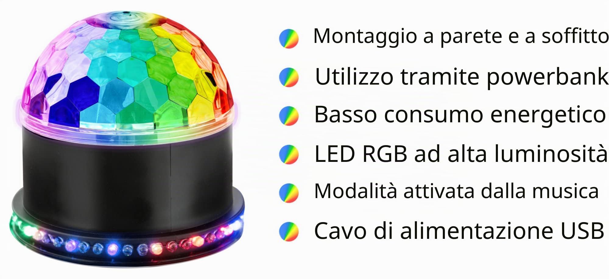 Showlite PBM-9 Mini-Party-Ball, Effetto luce in formato mini, Peso: 0 | Tre LED nei colori rosso, verde e blu con potenza di 1 watt ciascuno, Effetto in movimento grazie ai LED rotanti, 2 kg