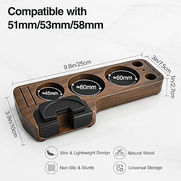 Espresso Tamping Station, Coffee Tamper Station Espresso Tamper Organizer, Coffee Tamper Holder Coffee Portafilters Stand Base for Espresso Machine Accessories (Walnut wood)
