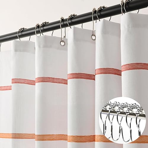 Miniatura 5 de Juego de cortina de ducha bohemia cortina de ducha para niños a rayas arcoíris con ganchos, tela impermeable con bonito patrón de rayas impresas,