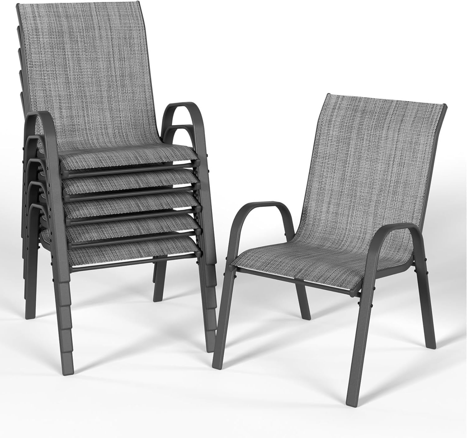 2026 Aufwertung Hochlehner 6er Set Gartenstühle wetterfest, Stapelbar Terrassenstühle Sitzgruppenstühle mit hoher Rückenlehne & atmungsaktivem Textilen, Ideal für Garten, Balkon, Terrasse und Camping