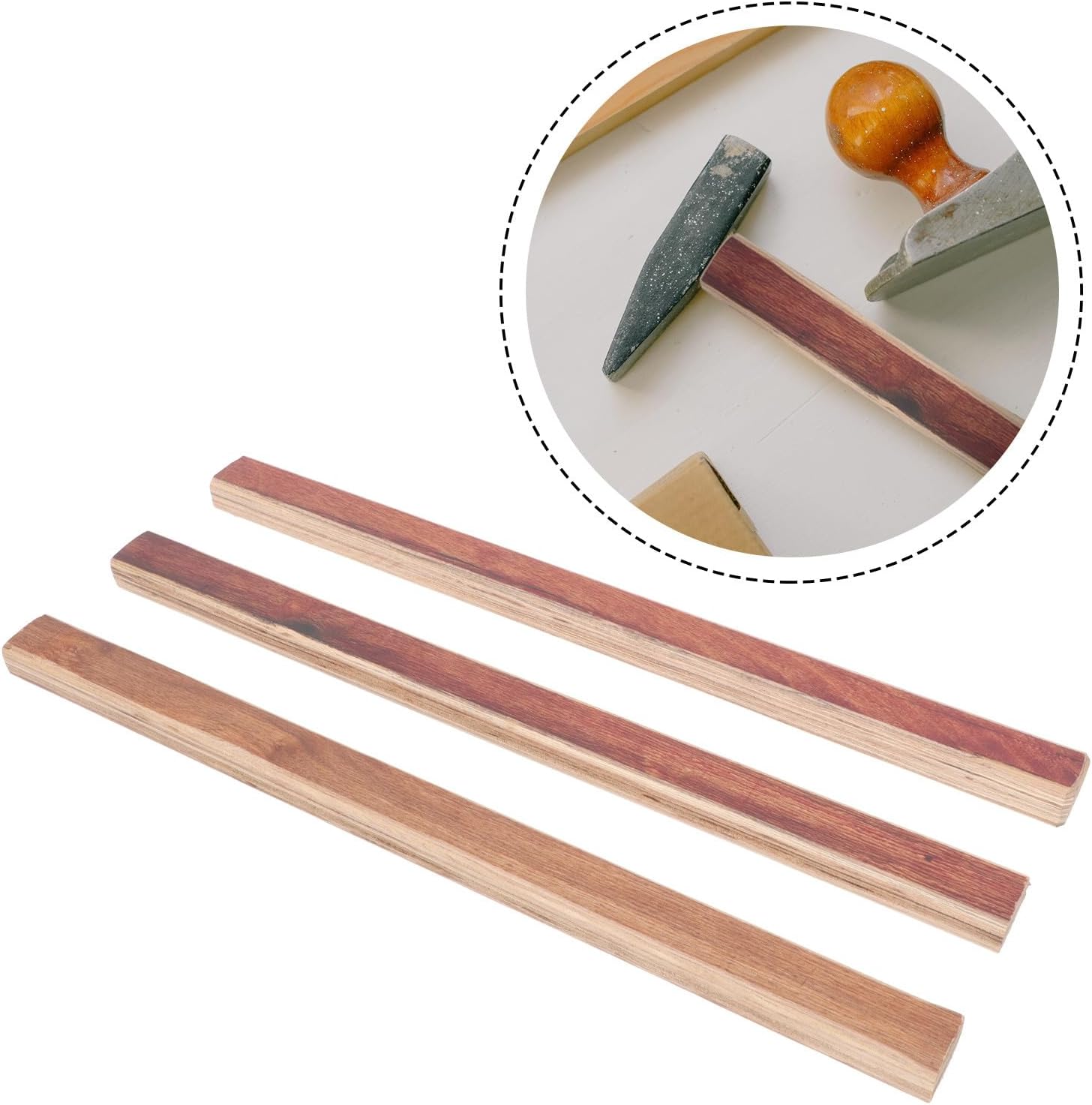 3pcs Wooden Hammer Handles with Insulated Wood Grip, Sturdy Claw Hammer Replacement Handles for Hand Tool Repair and Construction Use