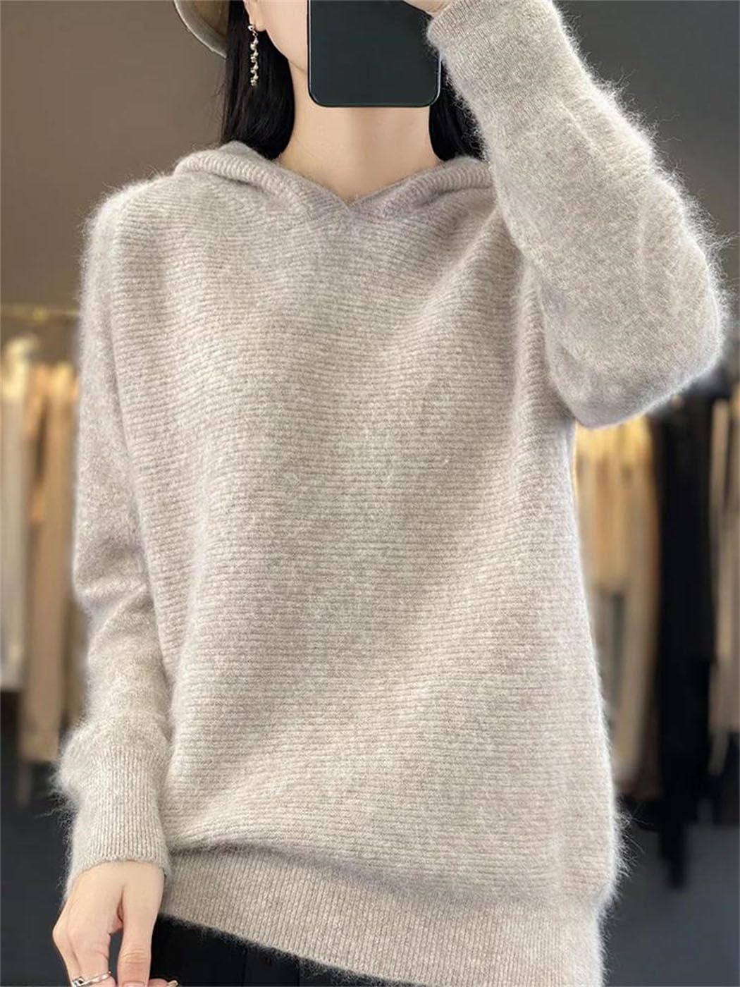 Women's Sweater Casual Hoodie 100% Mink Cashmere Solid Long Sleeve Knitted Pullover 2024 Fall Winter Tops