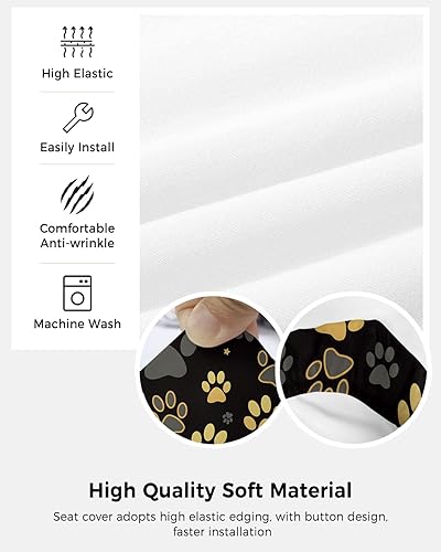 Miniatura 5 de Funda para silla de oficina de computadora, estampado de huellas amarillas, fondo negro, protector y elástico, funda de silla de escritorio de