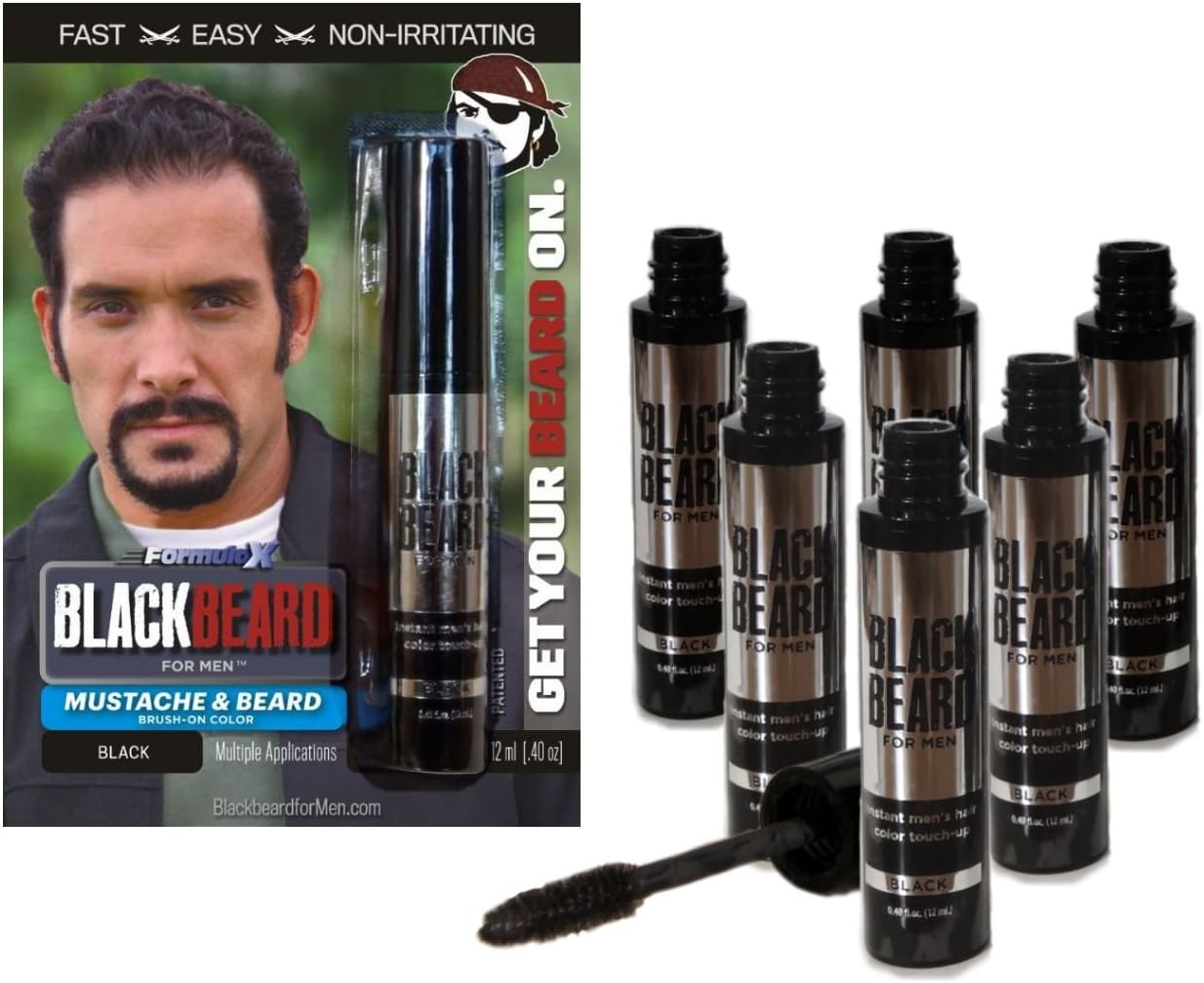 Blackbeard for Men - temporary brush on colour 12ml 0.40oz (Black, 6 Packs)