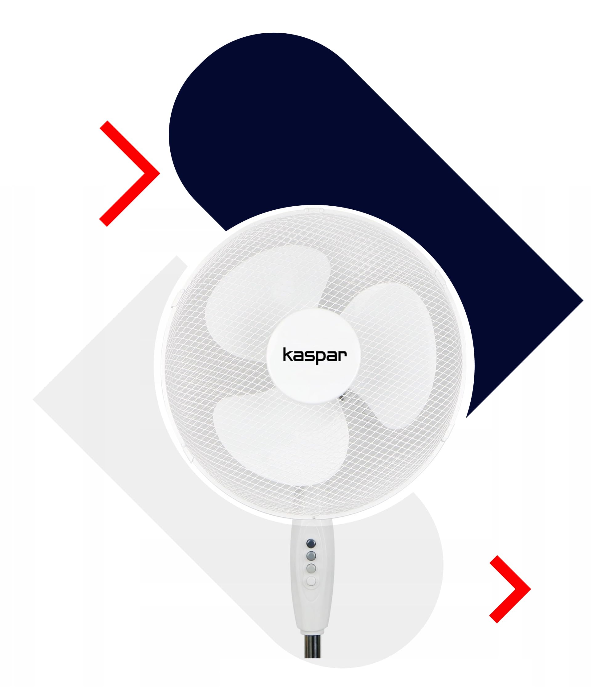 Kaspar Ventilator Standventilator mit 3 Windgeschwindigkeiten Oszillationsfunktion Schwenkfunktion 40 W 40 cm Durchmesser Höhenverstellbar Kreuzfuß Weiß