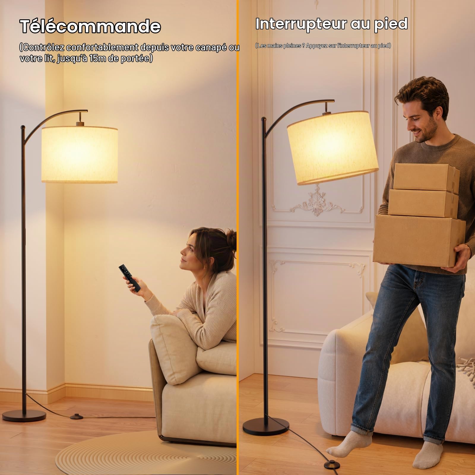 Lampadaire sur Pied Salon avec Télécommande et Interrupteur à Pied