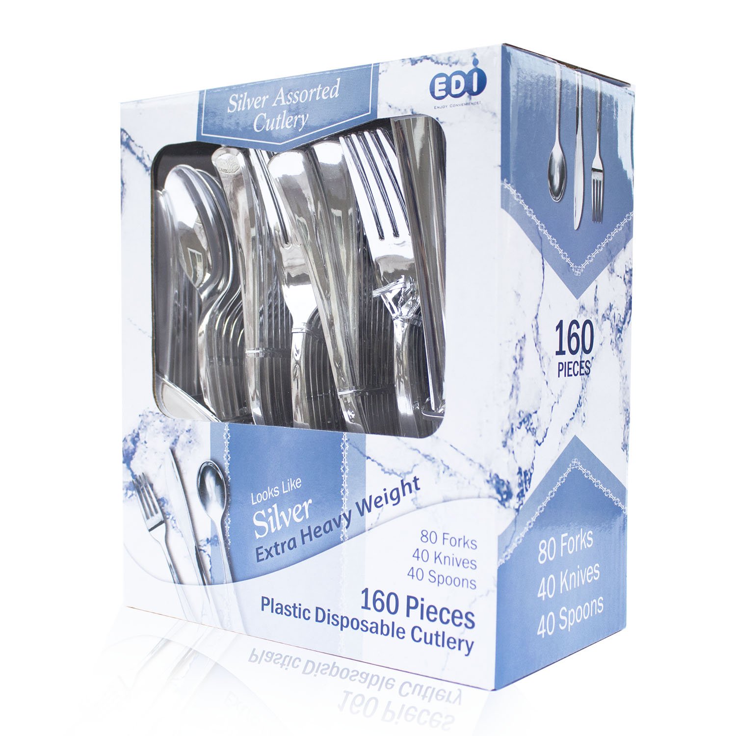Amazon.com: EDI [160 Piece] Silver Disposable Plastic Cutlery Set
