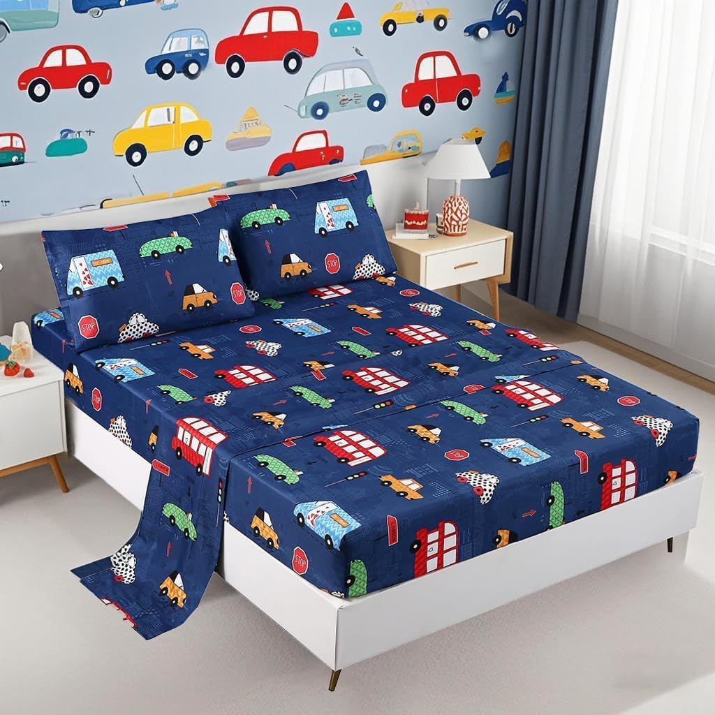 MAG 4 Pcs Bedding Set Space Sheets,Galaxy Planets Stars Full Sheet Set for Kids Teens Boys Girls and Space-Lovers, Super Soft Microfiber, 1 Fitted Sheet 14''Deep Pocket +1 Flat Sheet+2 Pillowcase.