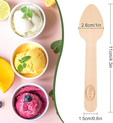 Miniatura 2 de 200 mini cucharas de madera de 4 pulgadas, biodegradable compostable, madera de abedul natural, cubiertos de madera desechables de grado alimenticio