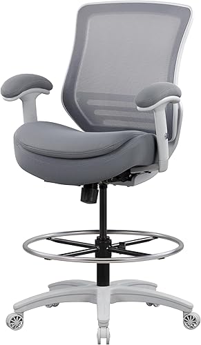 Miniatura 8 de Silla de dibujo de oficina de 400 libras de altura con cojín de asiento adicional para escritorio de alto pie con soporte lumbar y reposapiés Negro
