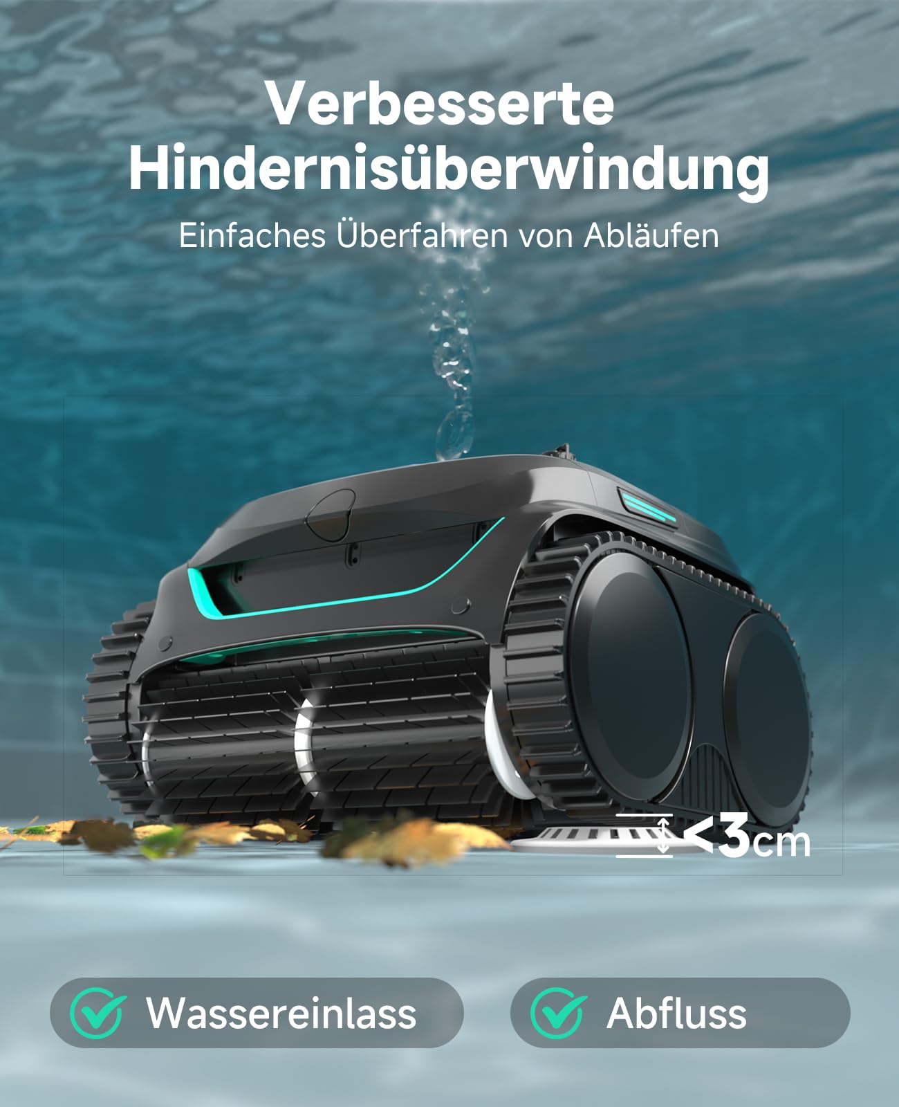 WYBOT C2 – Kabelloser Akku Poolroboter Mit 3 Motoren, Doppelfiltration, Reinigt Boden, Wand & Wasserlinie, 180 Min Laufzeit, Für Pools Bis 150㎡, App-Steuerung(Nebelgrün-Grün)