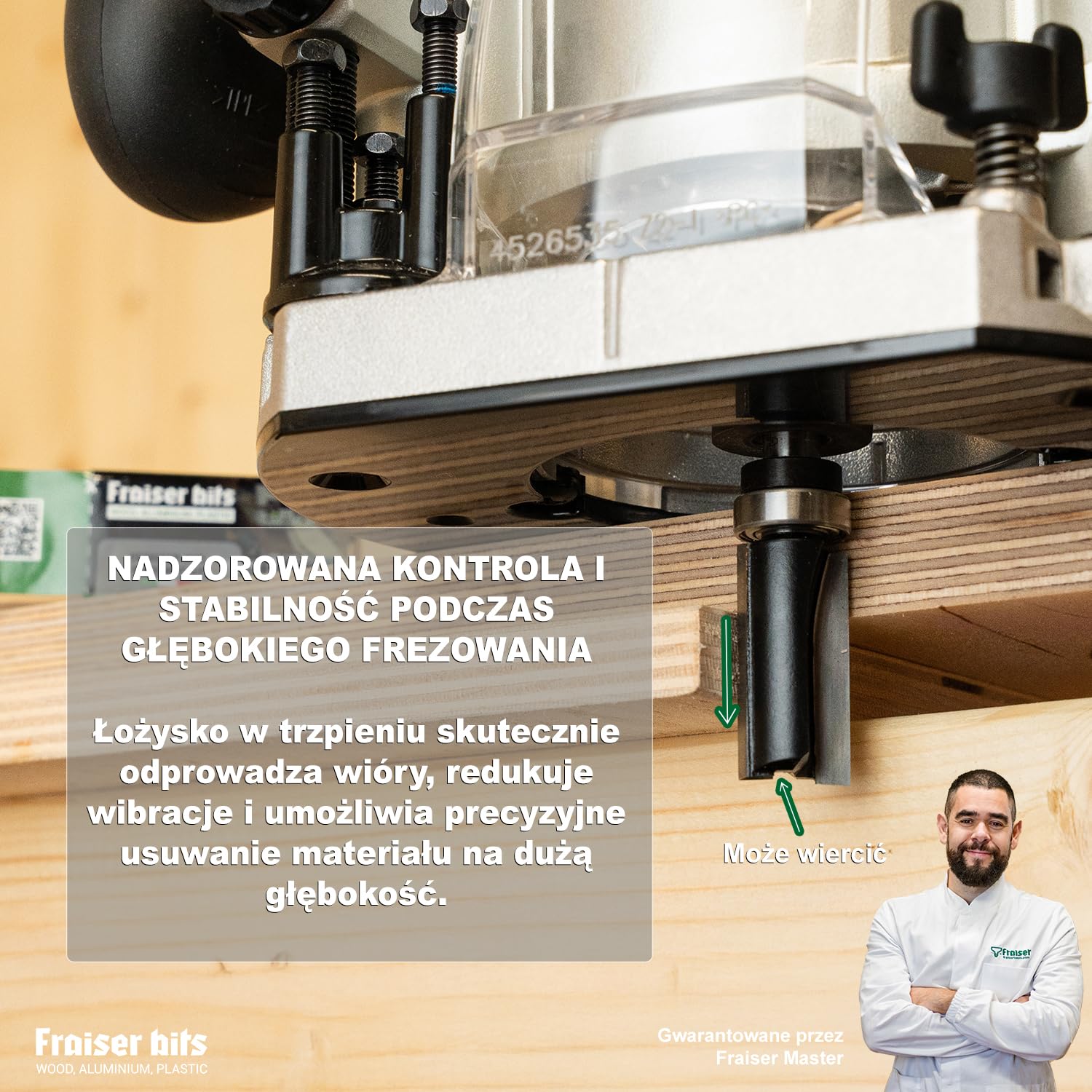 Fraiser Frez do kopania z łożyskiem do drewna, średnica 19 mm, trzonek 12 mm, do frezarki pionowej i frezarki