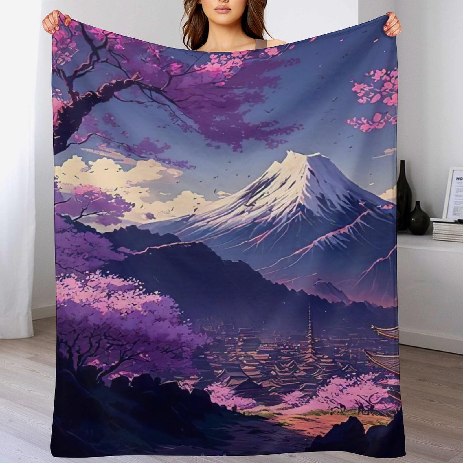 Couverture polaire cerisier japonais plaid canapé flanelle légère douce 130x180