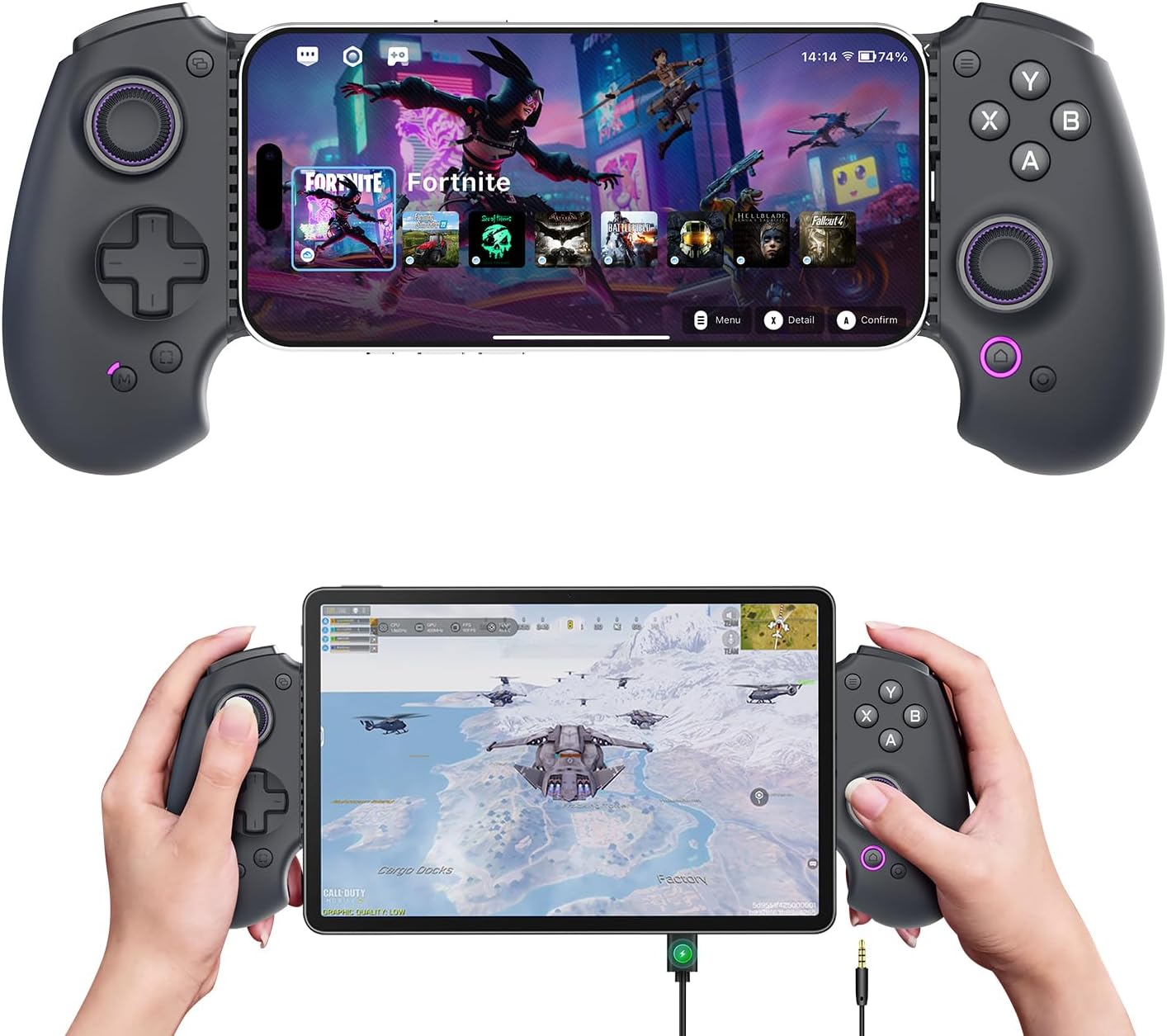 abxylute S9 プロゲーマー向け フルサイズゲームパッド 対応iPhone15/16・iPad6・7・Android Bluetooth5.0/Type-C 高速接続 《原神》《コール オブ デューティ》《モンハンライズ》専用 ホール効果ジョイスティック スマホ固定クリップ付属 技適/PSE認証済 ブラック