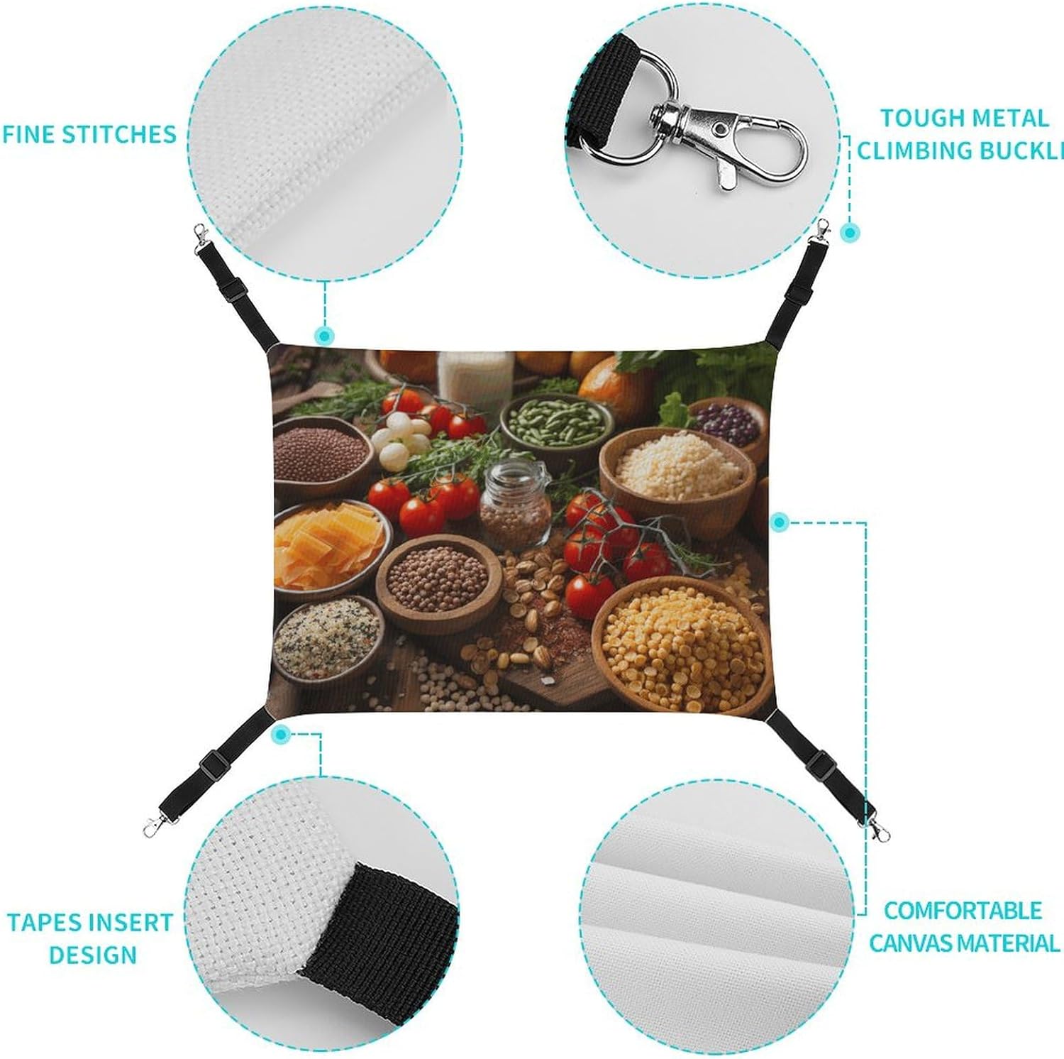 review Hanging Pet Hammock, Farmhouse Food Pictures Printed Soft Breathable Pet Hammock with Adjustable Straps and Metal Hooks for Cats Small Dogs Rabbits Sugar Gliders