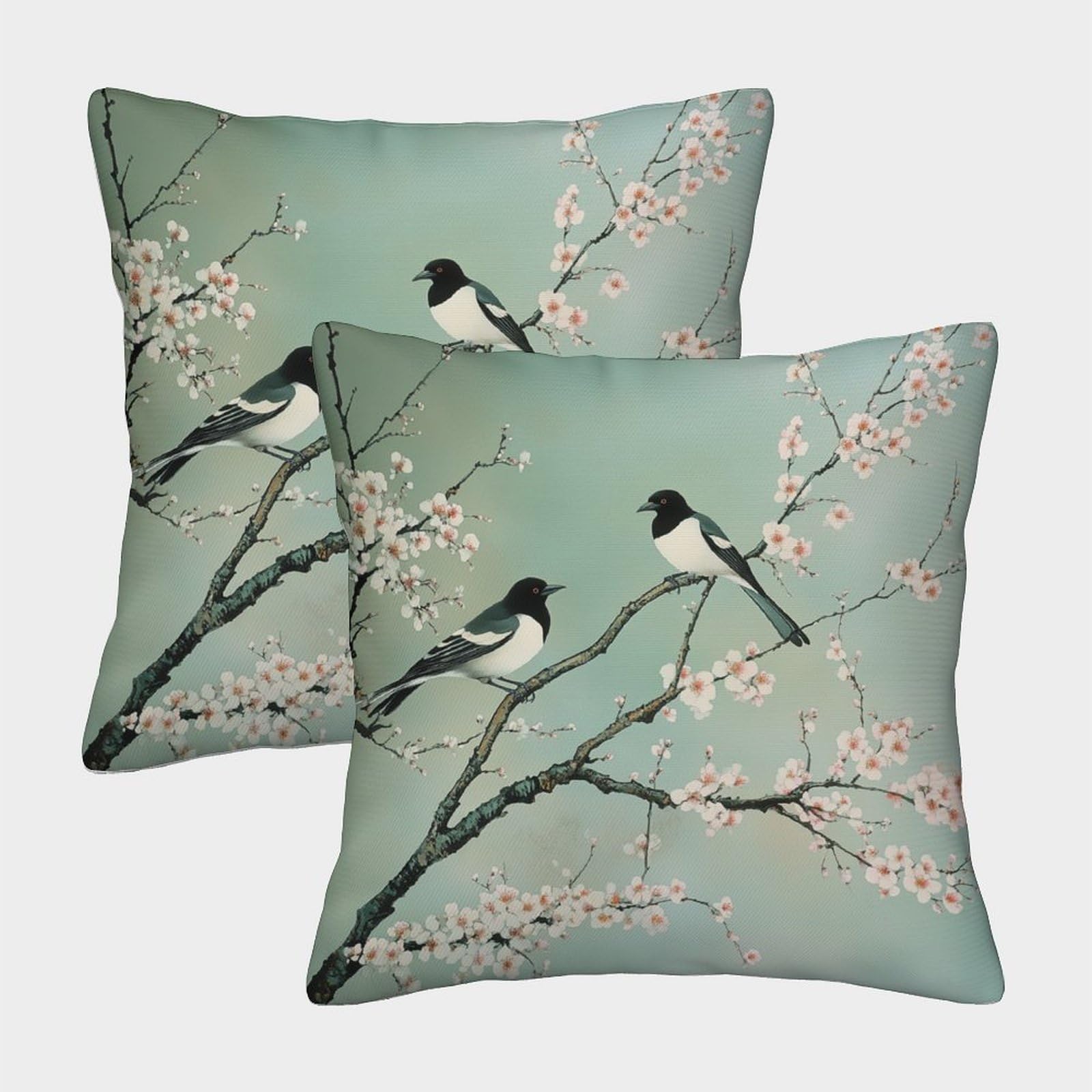 kaiyun 2 Pack Magpie,Plum Blossom Pillow Case 50x50cm Throw Pillow Case,Modern Decoration Pattern for Terrace Sofa Bedroom Indoor Outdoor Party