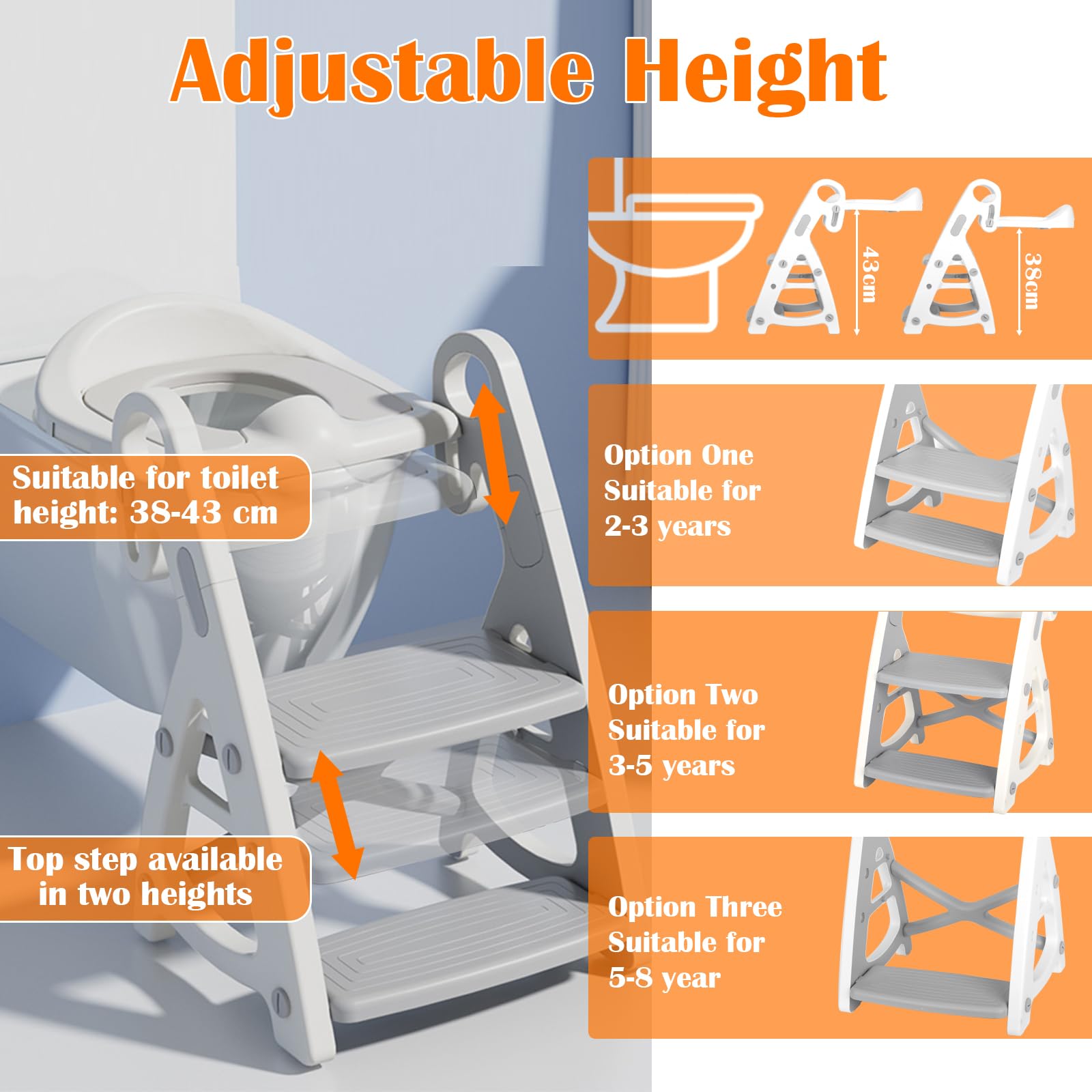 Withosent Children's Toilet Seat with Stairs, Height