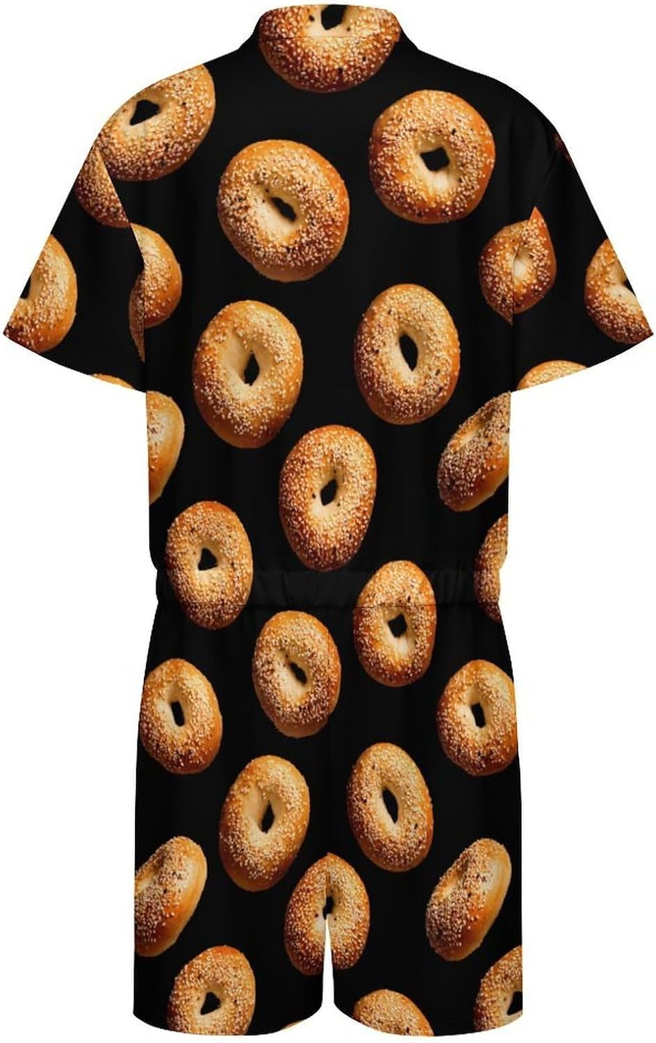 Bagels Novelty Men's Short Sleeve Romper Zipper Slim Fit Jumpsuit with Pockets
