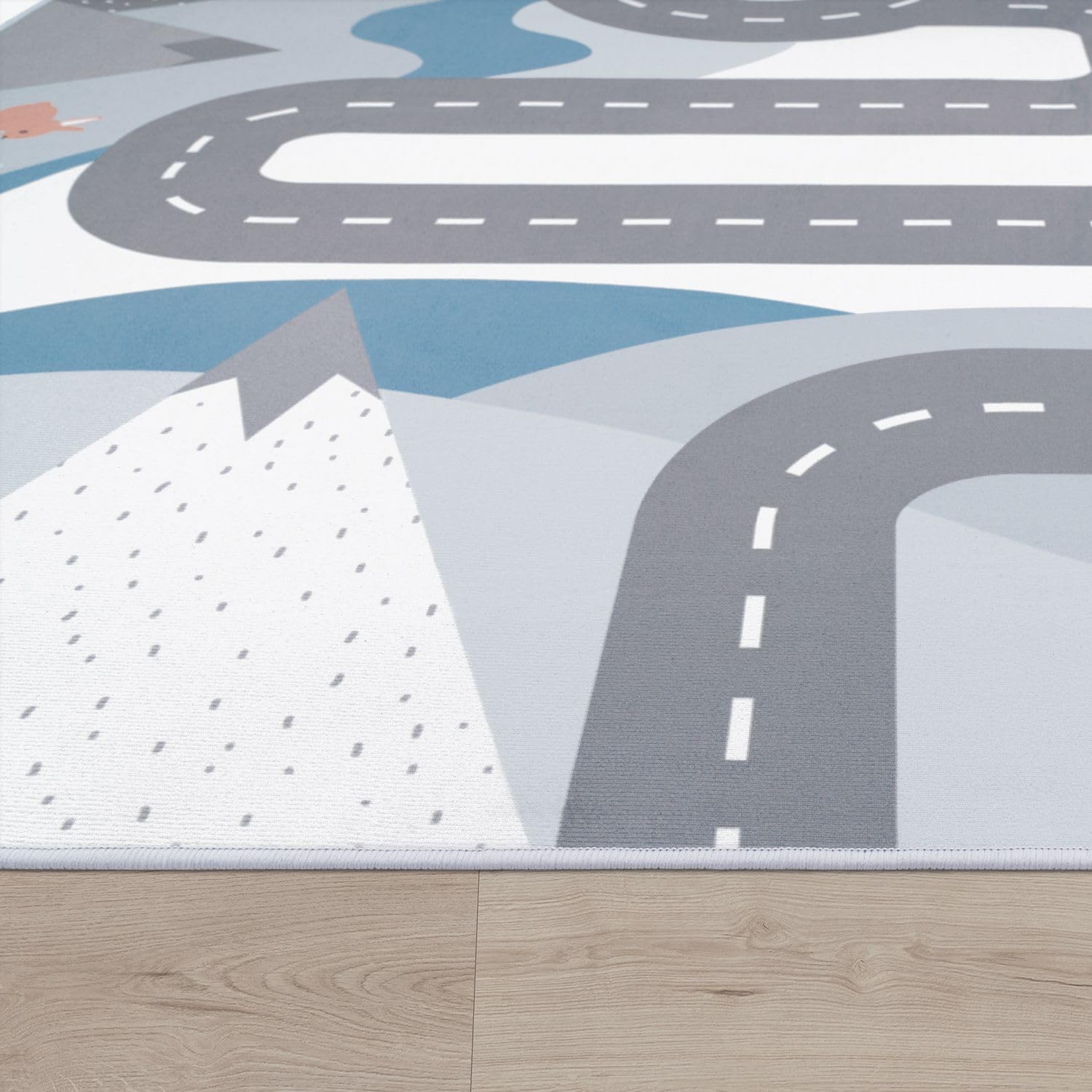 TT Home Tappeto Stanza Bambini Auto Bambini Strada Antiscivolo Moderno, Colore: Crema, Dimensione:80x150 cm