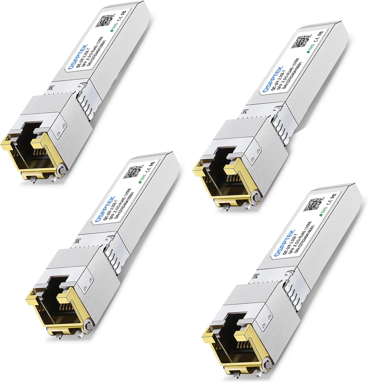 QSFPTEK 2.5Gbase-T Network Transceivers, 2.5G SFP to RJ45, 2.5gb Copper Module Mini Gbic Compatible Generic, 100m, Other Open Switches-4 Pack