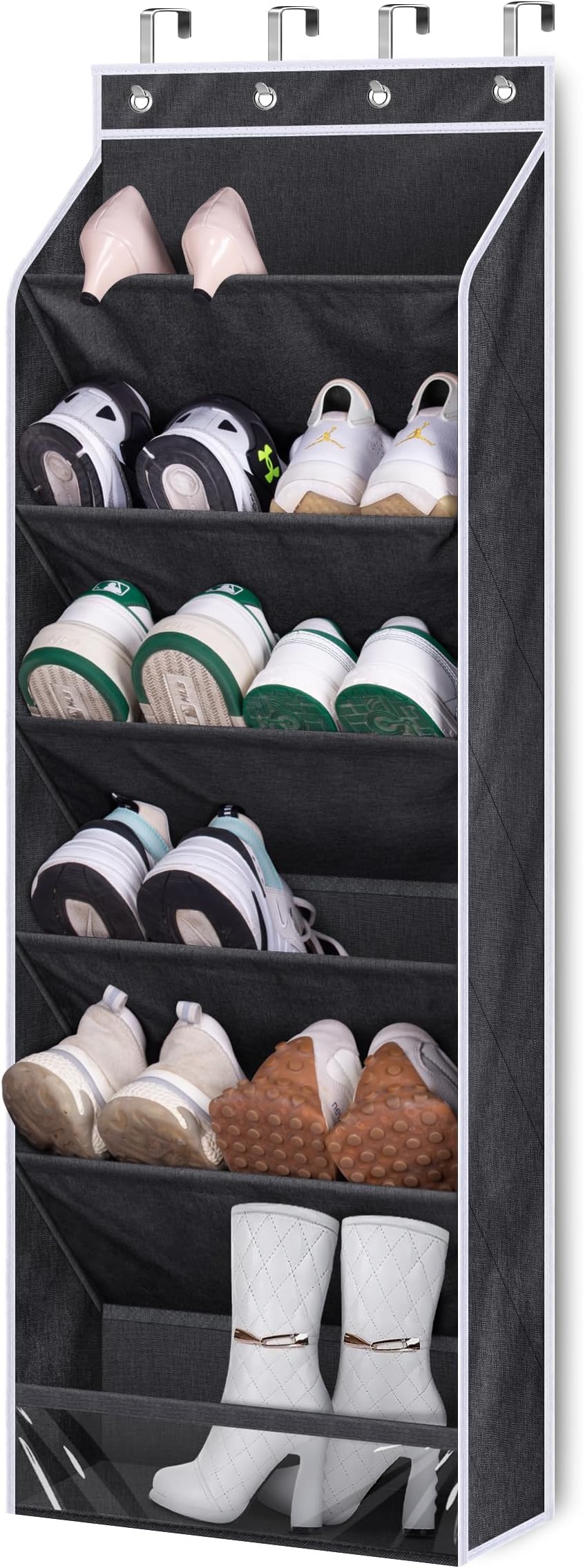 KEETDY Over The Door Shoe Organizer Fit Big Shoes Large Shoe Rack for Door Hanging Shoe Organizer for Closet Door Storage Boots, Black