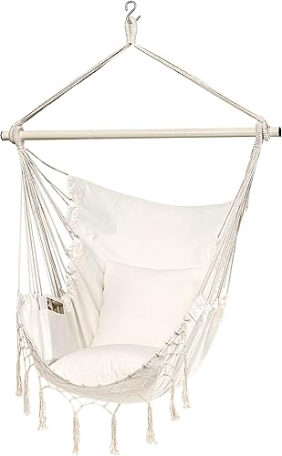 Jelofly Paquete de 2 hamacas, silla grande colgante de cuerda con bolsillo, máximo 350 libras, superior cómoda para interiores y exteriores, hogar, disponible en Yaxa Peru
