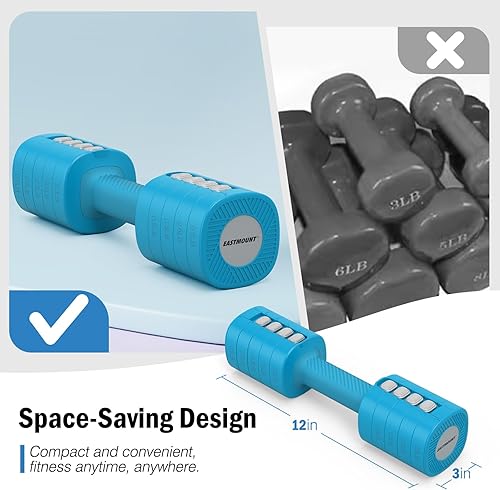 Miniatura 7 de EAST MOUNT Juego de 2 mancuernas de peso ajustable, 8 en 1, pesas de mano para mujeres, 2 libras, 3 libras, 4 libras, 5 libras, 6 libras, juego de