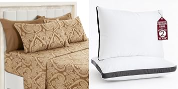 LUX Decor Paisley Cal King Sheet Set + 2 King Gusseted Pillows 6 Piece Ultra-Soft Microfiber Bed Sheets with Flat Sheet, 16 Inch Deep Pocket & 4 Pillowcases, Breathable, Oeko-TEX Brown