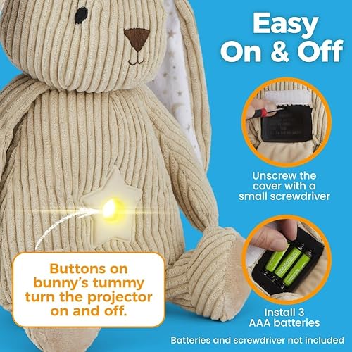 Miniatura 6 de Proyector LED de peluche con luz de estrellas, conejo de peluche iluminado para niños, conejito de peluche con luz nocturna, patrón de estrellaluna,