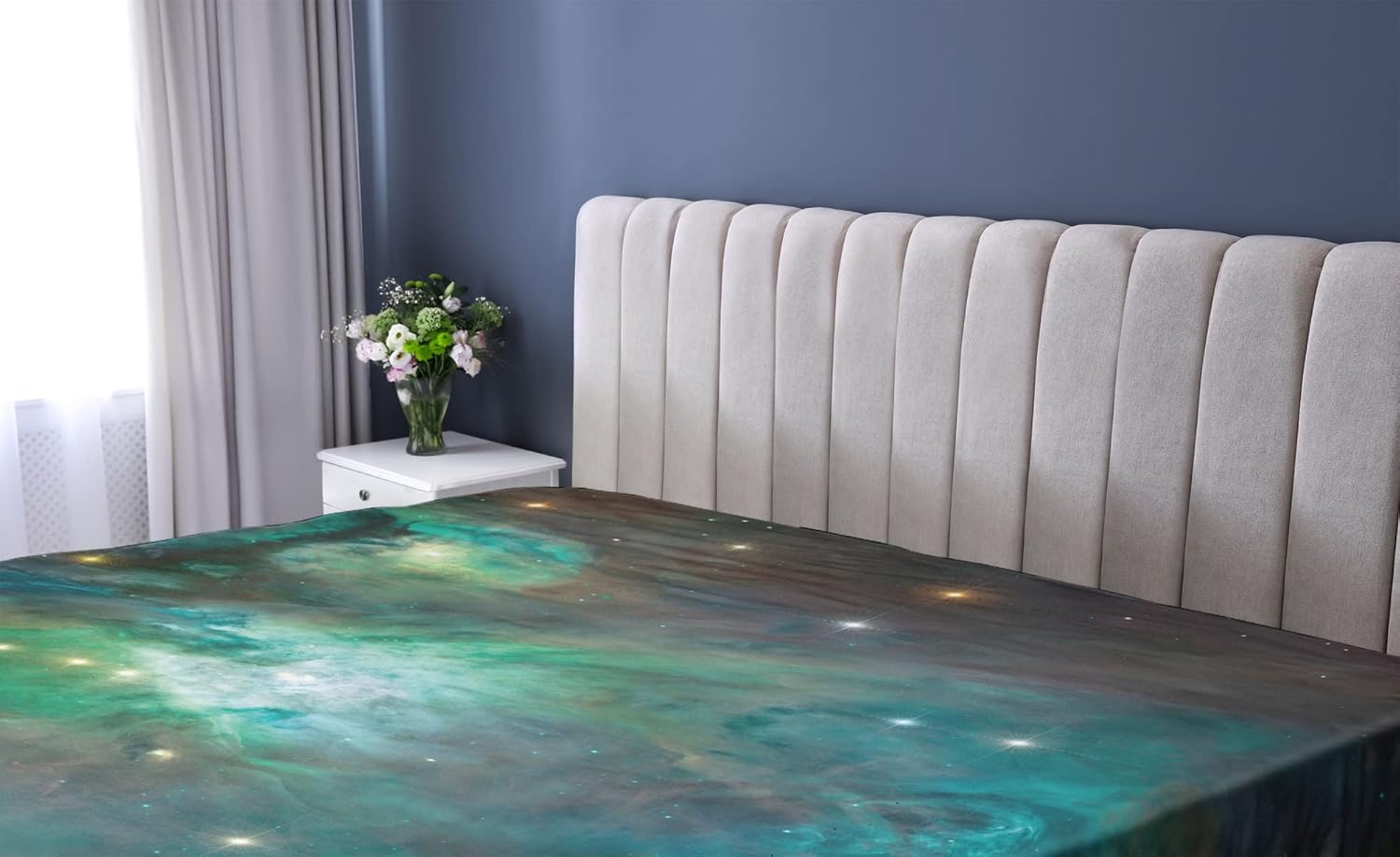 Ambesonne Space Fitted Sheet, Majestic Orion Nebula Dust Cloud Celestial Energy Plasma Astronomical Object Picture, Soft Decorative Fabric Bedding All-Round Elastic Pocket, Queen Size, Green Teal