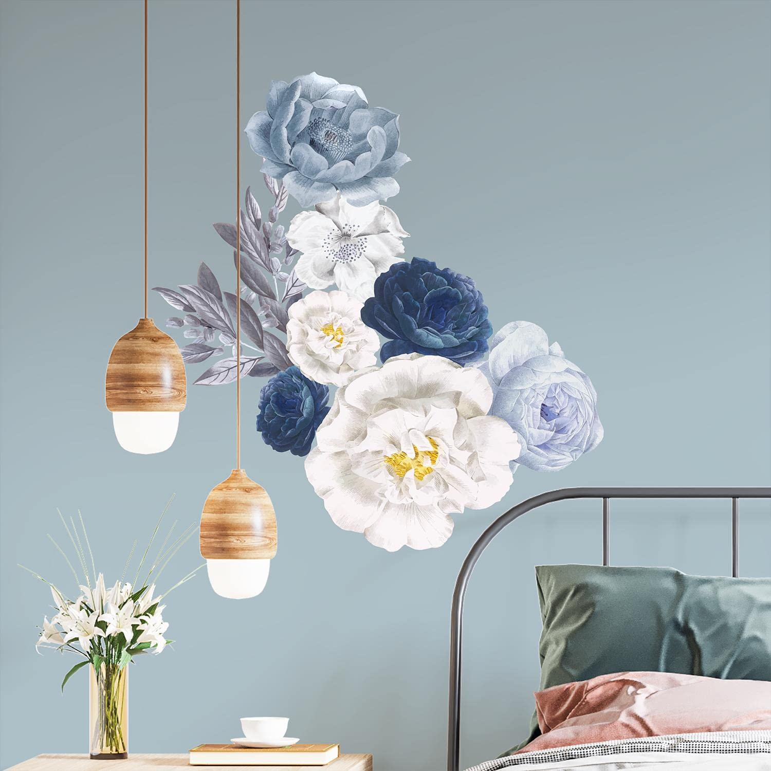Walplus Girls Elegant Blue Watercolour Peonies Wall Stickers Room Decor Gifts For Peel And Stick Removable For Nursery Kids Toddler Bedroom Living Room Kitchen 9 Pieces