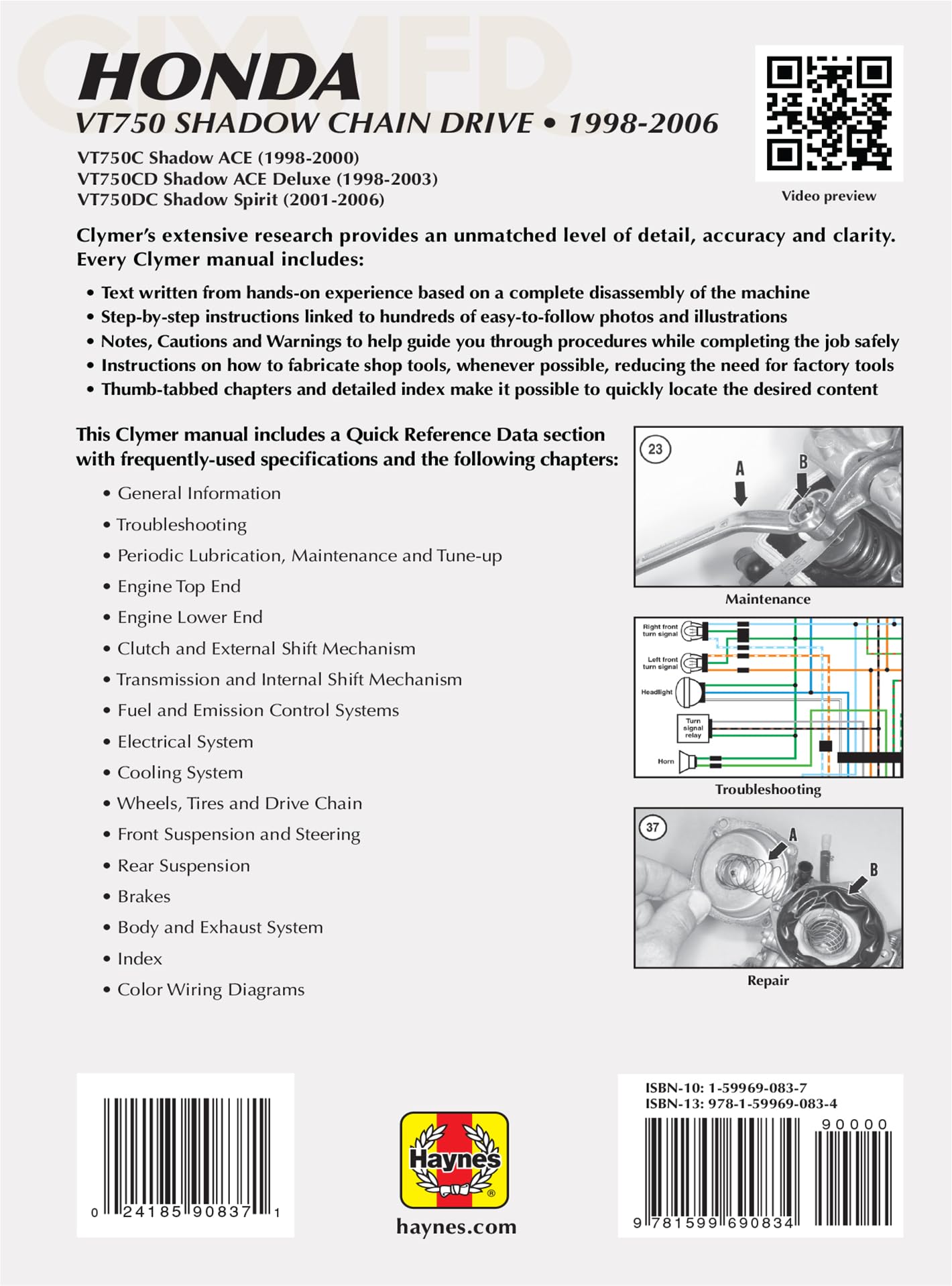 Honda VT750 Shadow Chain Drive Motorcycle (1998-2006) Service Repair Manual